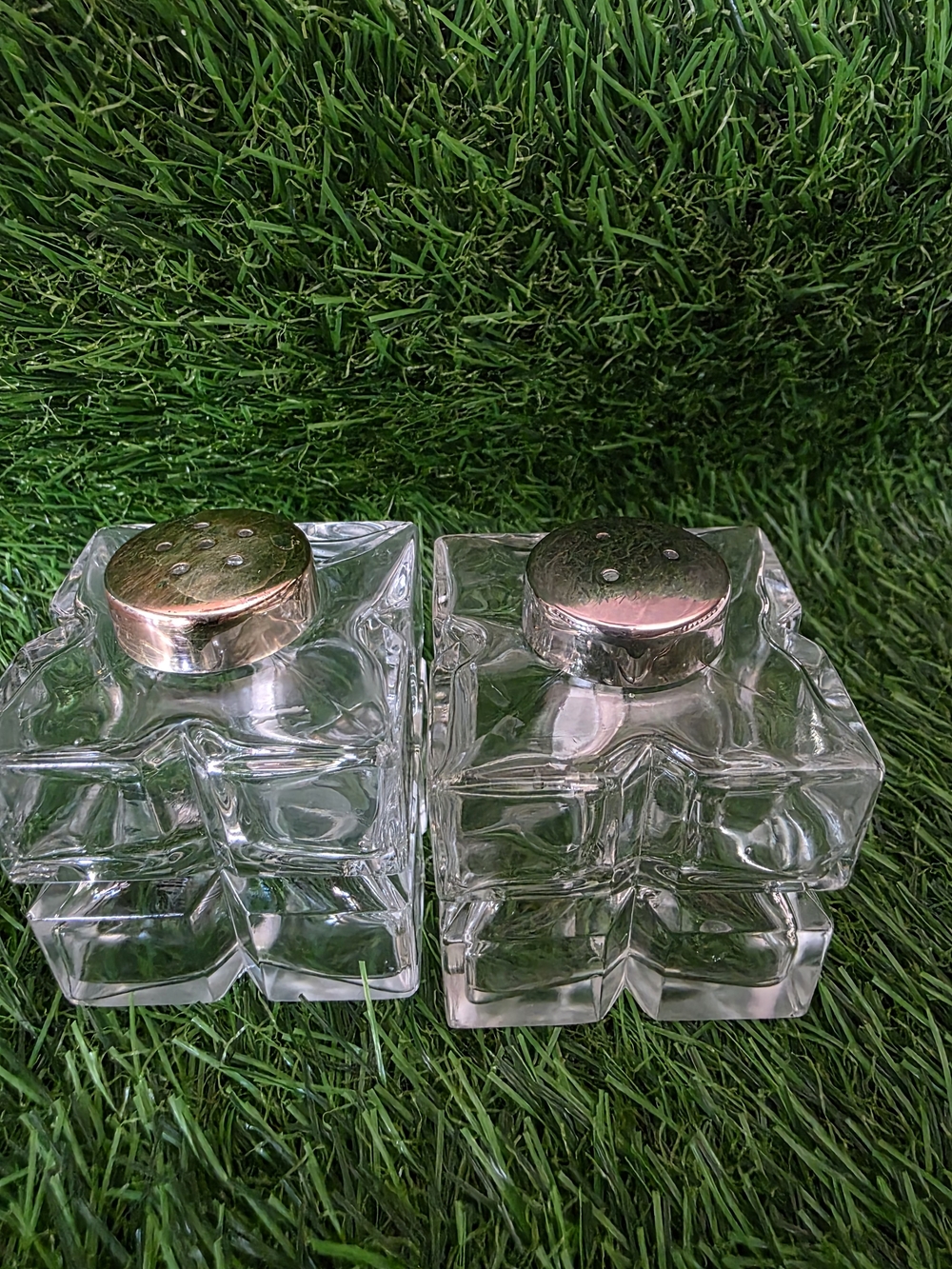 Vintage Clear Glass Salt and Pepper Shakers with Silver-Tone Tops